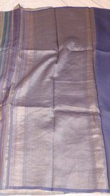 Pastel Blue Pure Tussar Silk Handloom Saree with Stripe Pattern