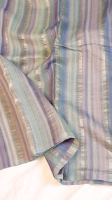 Pastel Blue Pure Tussar Silk Handloom Saree with Stripe Pattern