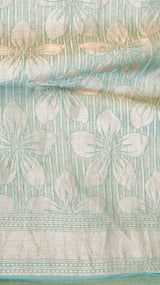 Pastel Green Pure Tussar Silk Handloom Saree with Stripe Pattern