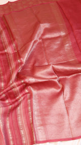 Peach Orange Pure Tussar Silk Handloom Saree with Stripe Pattern