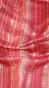 Peach Orange Pure Tussar Silk Handloom Saree with Stripe Pattern