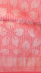 Peach Orange Pure Tussar Silk Handloom Saree with Stripe Pattern