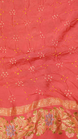 Handwoven Bandhej Khaddi Georgette Peach Pink color Saree