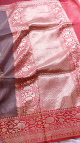 Maroon Pure Tissue Silk Saree with Katan Silk Contrast Border