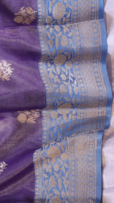 Pre-Order :Purple Pure Tissue Silk Saree with Katan Silk Contrast Border