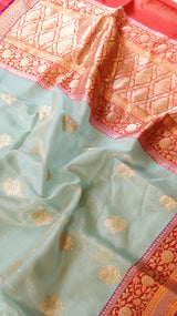 Aqua Pure Tissue Silk Saree with Katan Silk Contrast Border