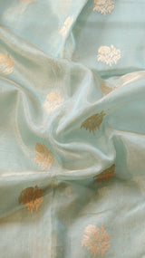 Aqua Pure Tissue Silk Saree with Katan Silk Contrast Border