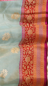 Aqua Pure Tissue Silk Saree with Katan Silk Contrast Border