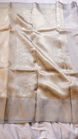 Ivory Pure Tissue Silk Handloom Saree with Katan Silk Contrast Border