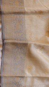 Ivory Pure Tissue Silk Handloom Saree with Katan Silk Contrast Border