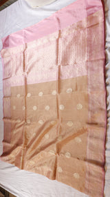 Peach Pink Pure Tissue Silk Handloom Saree with Contrast Blouse