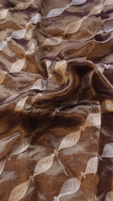 Brown Pure Tissue Silk Handloom Saree with Silver & Golden Zari Leaf Shaped