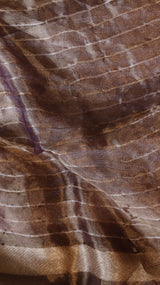 Brown Pure Tissue Silk Handloom Saree with Silver & Golden Zari Leaf Shaped