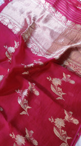Magenta Pure Kora Silk Handloom Saree with Floral Motifs