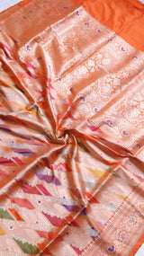 Pre-Order : Orange Pure Katan Silk Handloom Rangkaat Saree