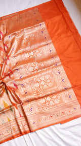 Pre-Order : Orange Pure Katan Silk Handloom Rangkaat Saree