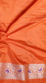 Pre-Order : Orange Pure Katan Silk Handloom Rangkaat Saree
