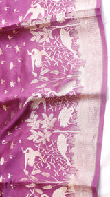 Purple Pure Moonga Katan Silk Handloom Saree with Shikargah Border