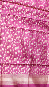 Purple Pure Moonga Katan Silk Handloom Saree with Shikargah Border