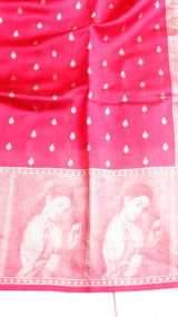 Handloom Soft Katan Silk Saree with Raja Ravi Varma Painting on Border