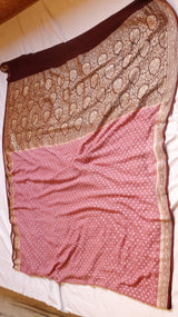 Mauve Pink Pure Khaddi Georgette Handloom Saree with Contrast Blouse