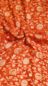 Orange Pure Khaddi Georgette Handloom Saree with Contrast Border