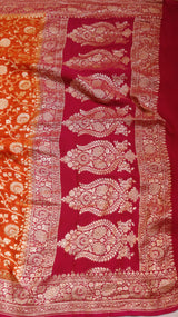 Orange Pure Khaddi Georgette Handloom Saree with Contrast Border