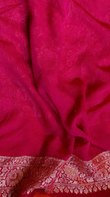 Orange Pure Khaddi Georgette Handloom Saree with Contrast Border