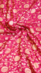 Rani Pink Pure Khaddi Georgette Handloom Saree with Contrast Blouse