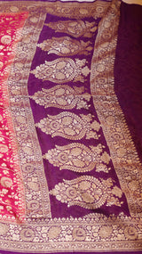 Rani Pink Pure Khaddi Georgette Handloom Saree with Contrast Blouse