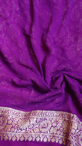 Rani Pink Pure Khaddi Georgette Handloom Saree with Contrast Blouse