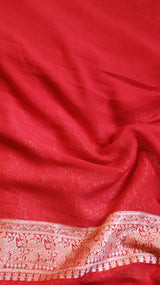 Navy Blue Pure Khaddi Georgette Handloom Saree with Contrast Blouse