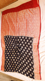 Charcoal Blue Pure Khaddi Georgette Handloom Saree with Contrast Blouse