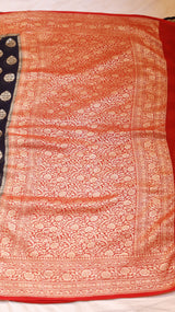 Charcoal Blue Pure Khaddi Georgette Handloom Saree with Contrast Blouse