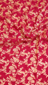 Rani Color Pure Khaddi Georgette Handloom Shikargah Saree with Contrast Blouse