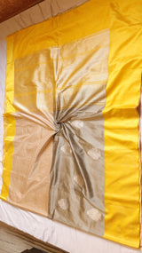 Grey Pure Katan Silk Handloom Saree with Dual Tone, Broad Border