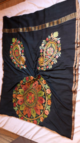 Black Pure Moonga Muslin Handloom Saree with Paisley Style