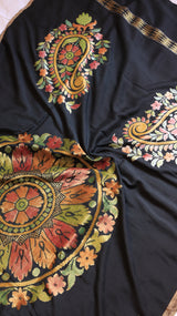 Black Pure Moonga Muslin Handloom Saree with Paisley Style