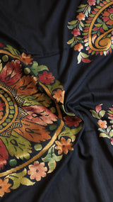 Black Pure Moonga Muslin Handloom Saree with Paisley Style