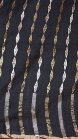 Black Pure Moonga Muslin Handloom Saree with Paisley Style