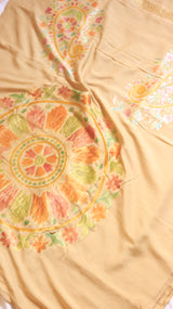 Beige Pure Moonga Muslin Handloom Saree with Paisley Style