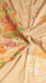 Beige Pure Moonga Muslin Handloom Saree with Paisley Style