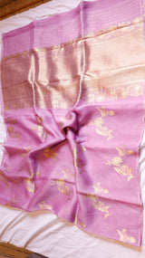 Lavender Pure Kora Silk Handloom Saree
