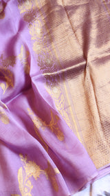Lavender Pure Kora Silk Handloom Saree