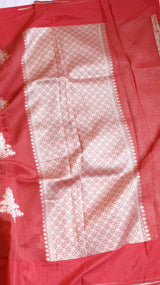 Cherry Red Pure Cotton Handloom Saree with Brocade Blouse