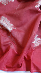 Cherry Red Pure Cotton Handloom Saree with Brocade Blouse