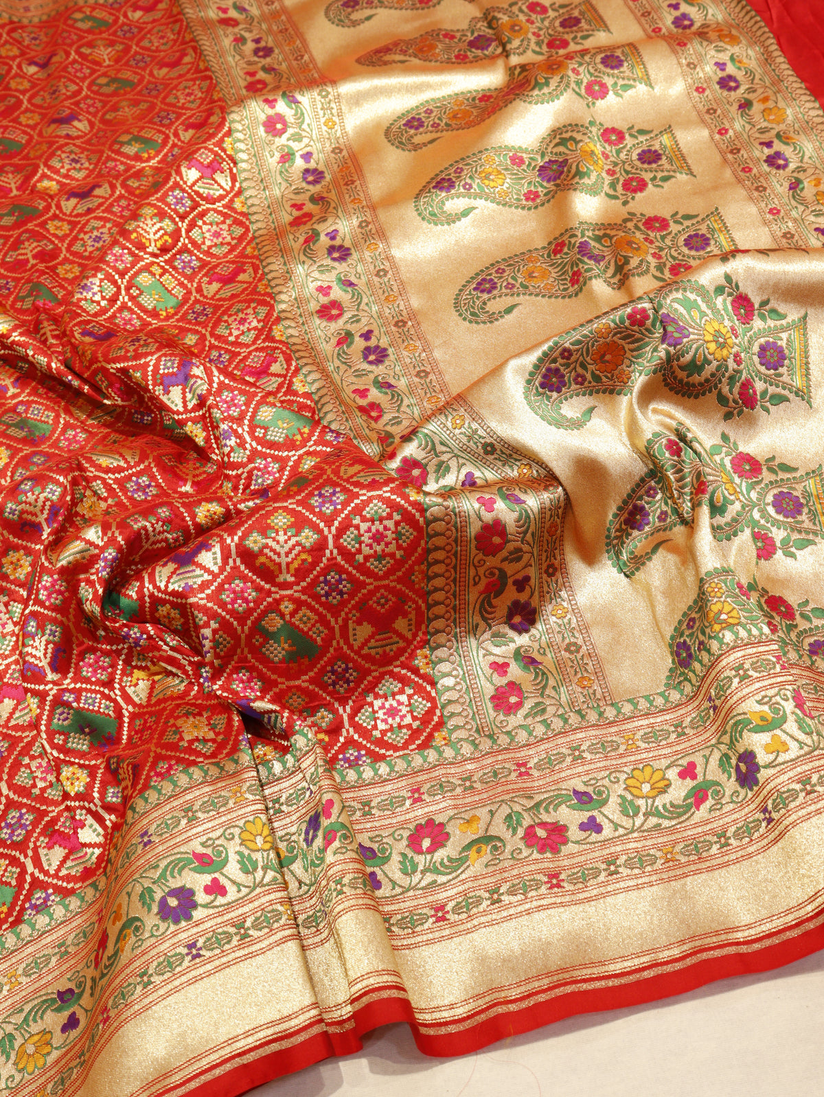 Banarasi Pure Katan Silk Patan Patola Handloom Dupatta - Red