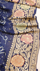 Handloom Pure Khaddi Georgette Bandhej Dupatta with Paithani Border