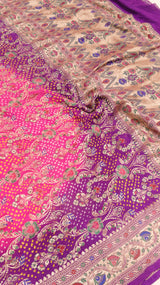 Handloom Pure Khaddi Georgette Bandhej Dupatta with Paithani Border