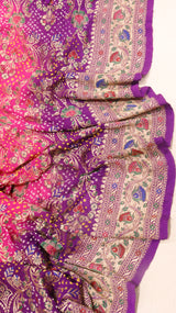 Handloom Pure Khaddi Georgette Bandhej Dupatta with Paithani Border